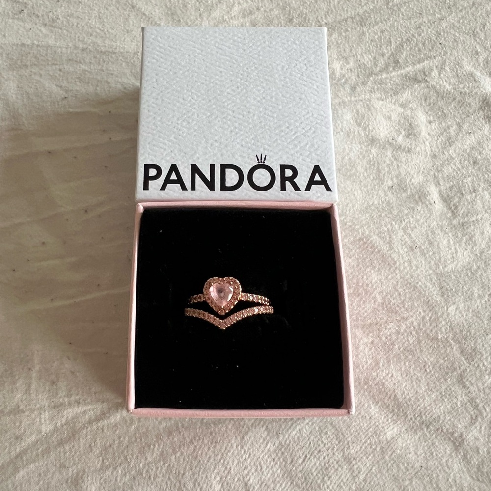 Pandora Rose Gold Heart Stackable Ring Set With P… - image 2